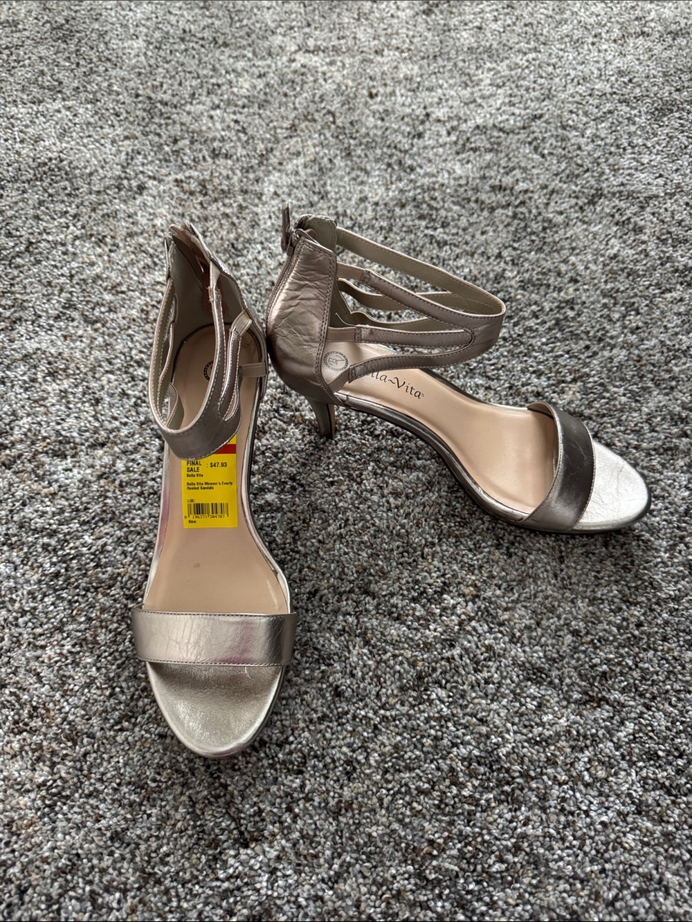 Bella Vita Metallic Pewter Single-Strap Ankle-Heel Sandals